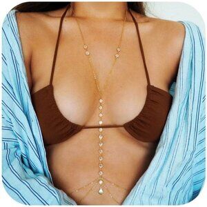 🆕Women Gold Body Chain Jewelry Crystal Waist Chain Boho Sexy Bikini Jewelry